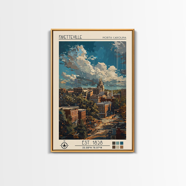 Fayetteville Travel Poster, Framed Canvas Print, Travel Wall Art, City Wall Art, Vintage Posters, Retro Wall Art, Vintage Travel Art