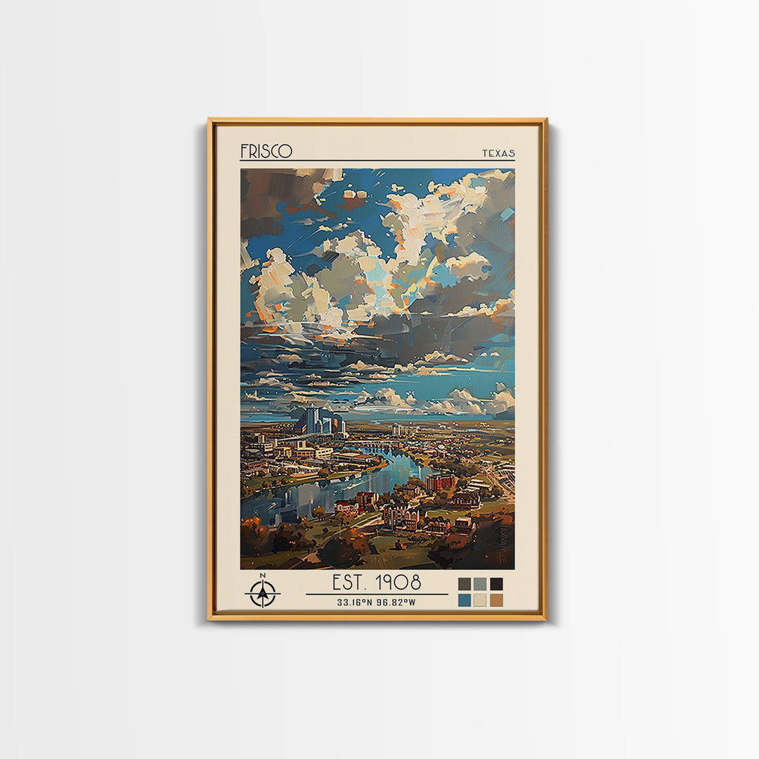Frisco Travel Poster, Framed Canvas Print, City Travel Poster, Vintage City Poster, Landscape Art, Vintage Travel Art, City Wall Art