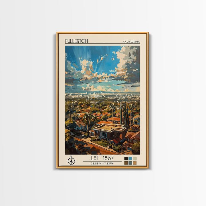 Fullerton Travel Poster, Framed Canvas Print, City Travel Poster, Travel Wall Art, Home Office Decor, Travel Prints, Wanderlust Gift