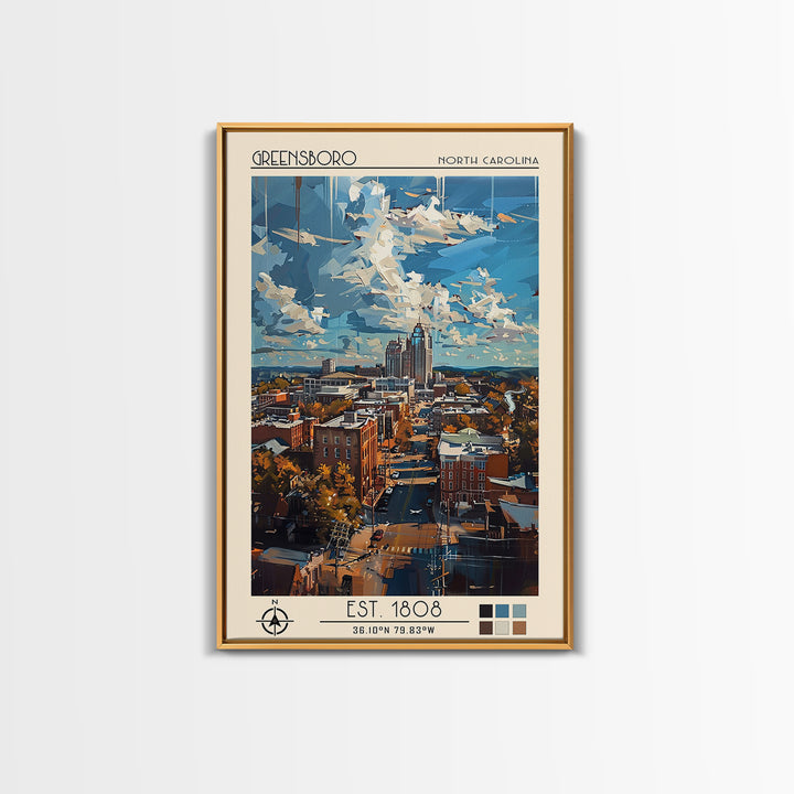 Greensboro Travel Poster, Canvas Print, Travel Prints, Landscape Art, Retro Wall Art, Travel Posters, Travel Art Print, Poster Print