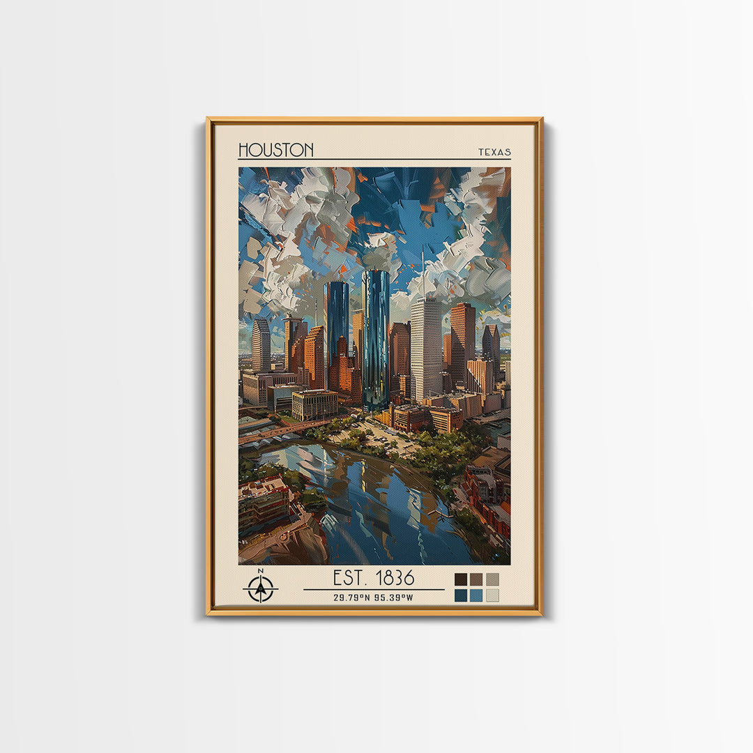 Houston Travel Poster, Framed Canvas Print, Poster Print, Travel Wall Art, Art Print, Travel Decor, Poster Art, Living Room Wall Art