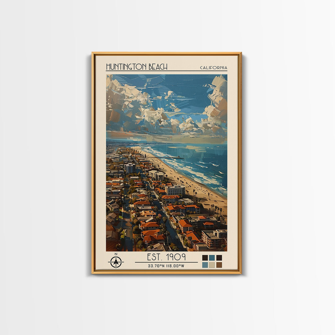 Huntington Beach Travel Poster, Canvas Print, City Art Print, Travel Wall Art, Vintage Poster, Vintage City Poster, Travel Art Print