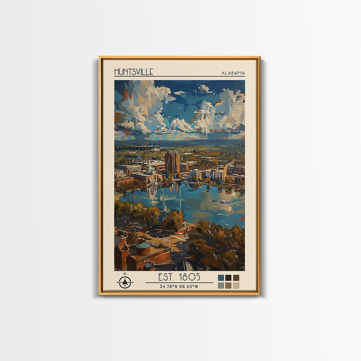 Huntsville Travel Poster, Framed Canvas Print, City Art Print, Travel Wall Art, Vintage Travel Art, Travel Prints, City Illustration