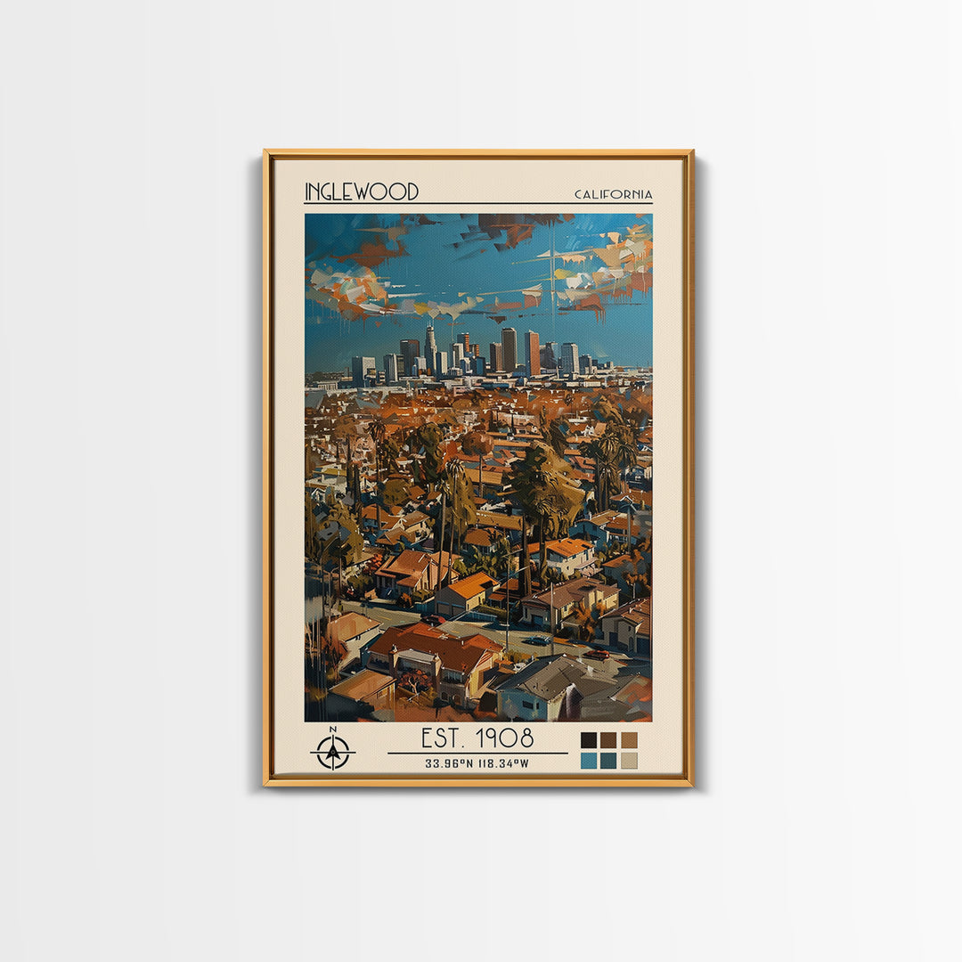 Inglewood Travel Poster, Framed Canvas Print, Poster Print, Travel Wall Art, Modern Wall Decor, Retro Travel Print, Travel Art Print