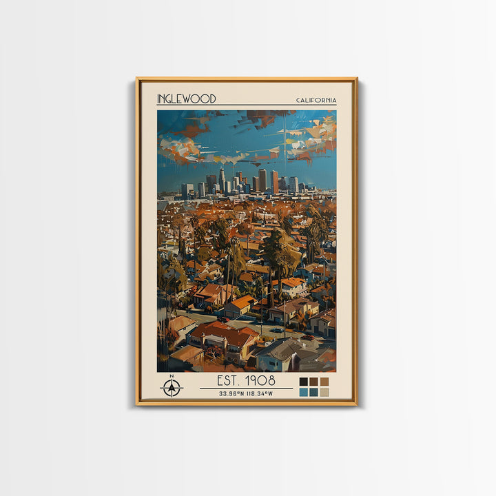 Inglewood Travel Poster, Framed Canvas Print, Poster Print, Travel Wall Art, Modern Wall Decor, Retro Travel Print, Travel Art Print