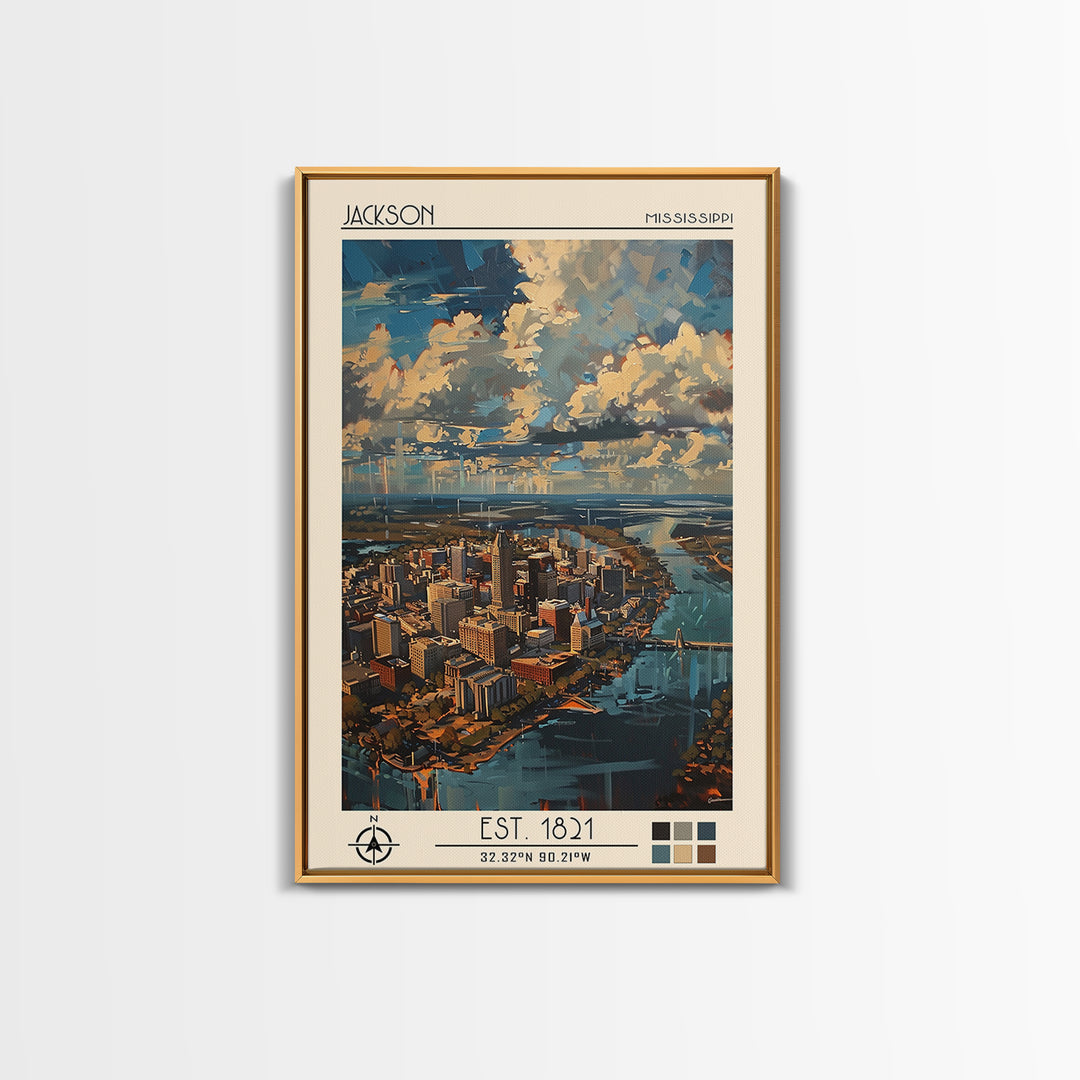 Jackson Travel Poster, Framed Canvas Print, City Travel Poster, Travel Wall Art, Retro Travel Print, Colorful Wall Art, Travel Print