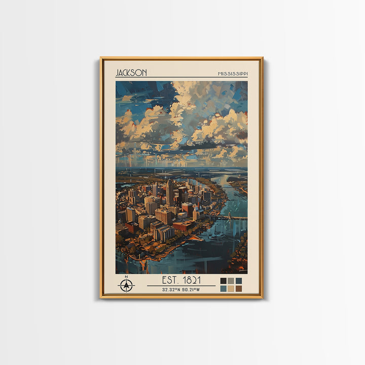 Jackson Travel Poster, Framed Canvas Print, City Travel Poster, Travel Wall Art, Retro Travel Print, Colorful Wall Art, Travel Print