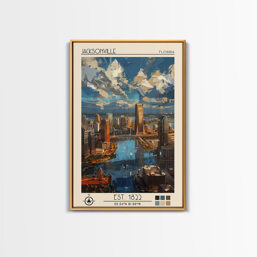 Jacksonville Travel Poster, Framed Canvas Print, Travel Prints, Landscape Art, Vintage Poster, Travel Art Print, Retro Travel Poster