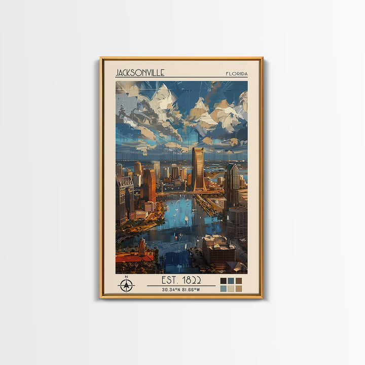 Jacksonville Travel Poster, Framed Canvas Print, Travel Prints, Landscape Art, Vintage Poster, Travel Art Print, Retro Travel Poster