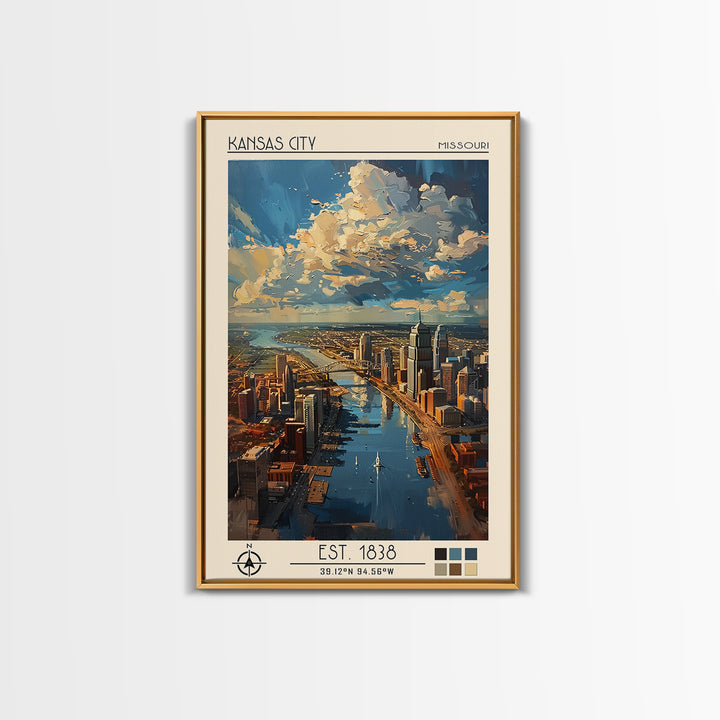 Kansas City Travel Poster, Framed Canvas Print, Poster Print, Travel Wall Art, Travel Decor, Living Room Wall Art, Home Office Decor