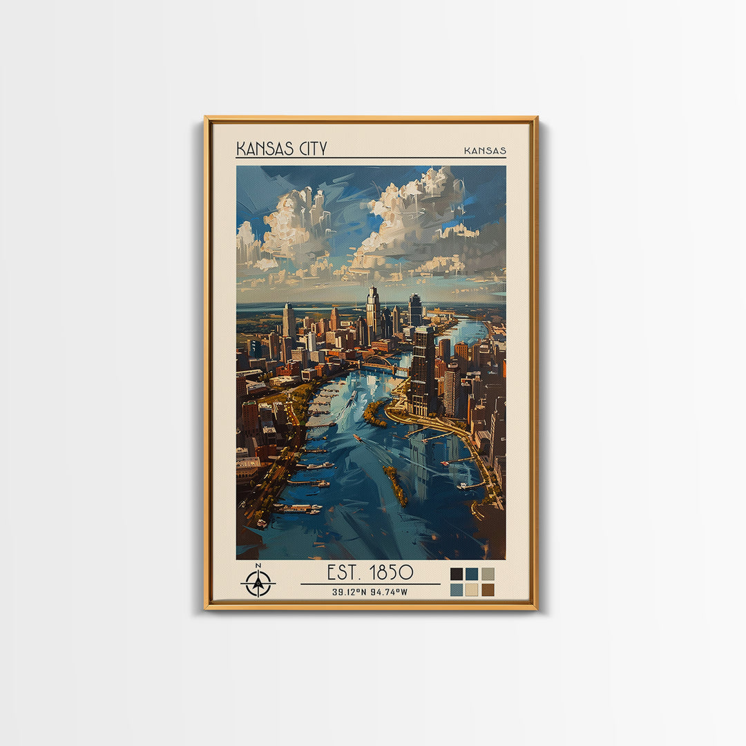 Kansas City Missouri Travel Poster, Canvas Print, Retro Travel Poster, City Wall Art, Vintage Posters, Landscape Art, Fine Art Print