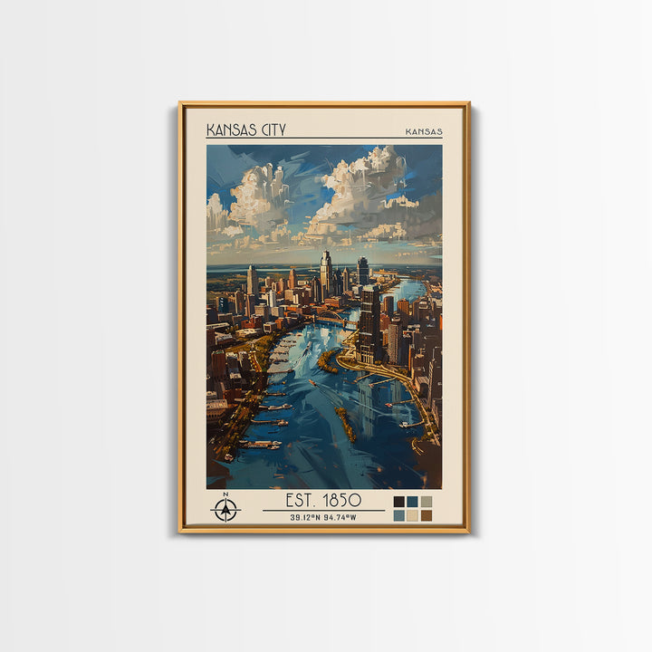 Kansas City Missouri Travel Poster, Canvas Print, Retro Travel Poster, City Wall Art, Vintage Posters, Landscape Art, Fine Art Print