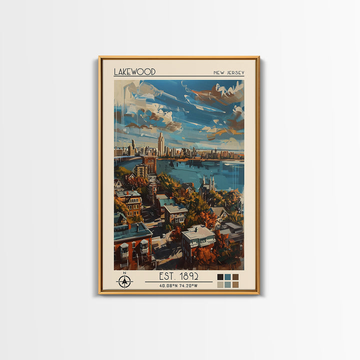 Lakewood New Jersey Travel Poster, Framed Canvas Print, City Travel Poster, Travel Wall Art, Living Room Wall Art, City Illustration