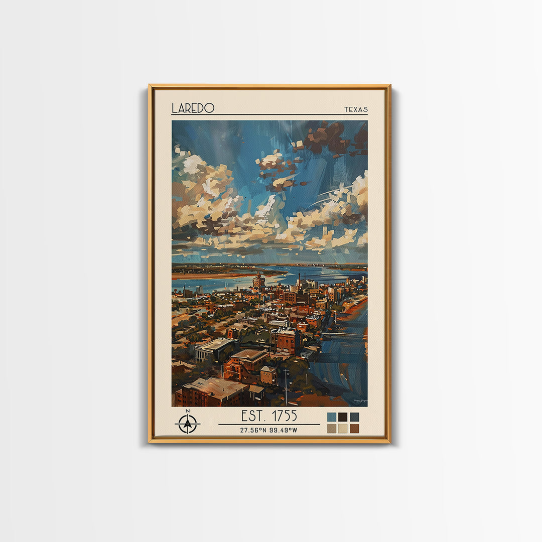 Laredo Travel Poster, Framed Canvas Print, Travel Prints, Landscape Art, Vintage Poster, Fine Art Print, City Illustration, Wall Art
