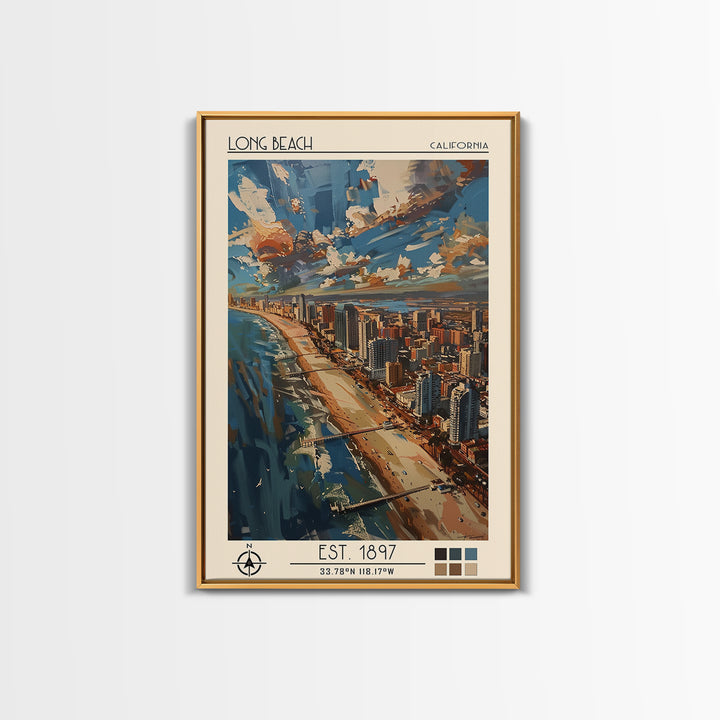 Long Beach Travel Poster, Framed Canvas Print, City Art Print, Travel Wall Art, City Travel Poster, Retro Travel Print, Poster Print