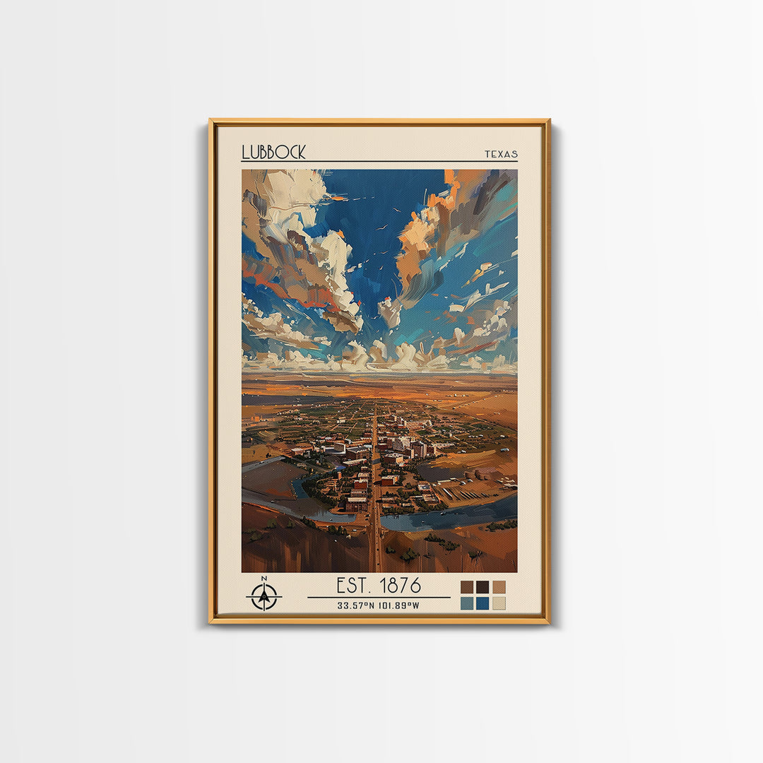 Lubbock Travel Poster, Canvas Print, Vintage Travel Print, City Wall Art, Mid Century Wall Art, Travel Wall Art, Retro Travel Poster
