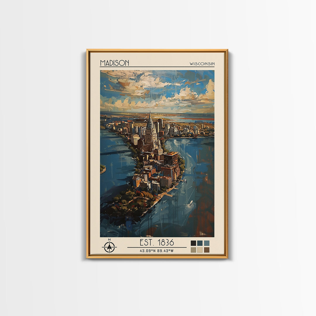 Madison Travel Poster, Framed Canvas Print, City Travel Poster, Vintage City Poster, Wall Art, Travel Posters, Art Print, Poster Art