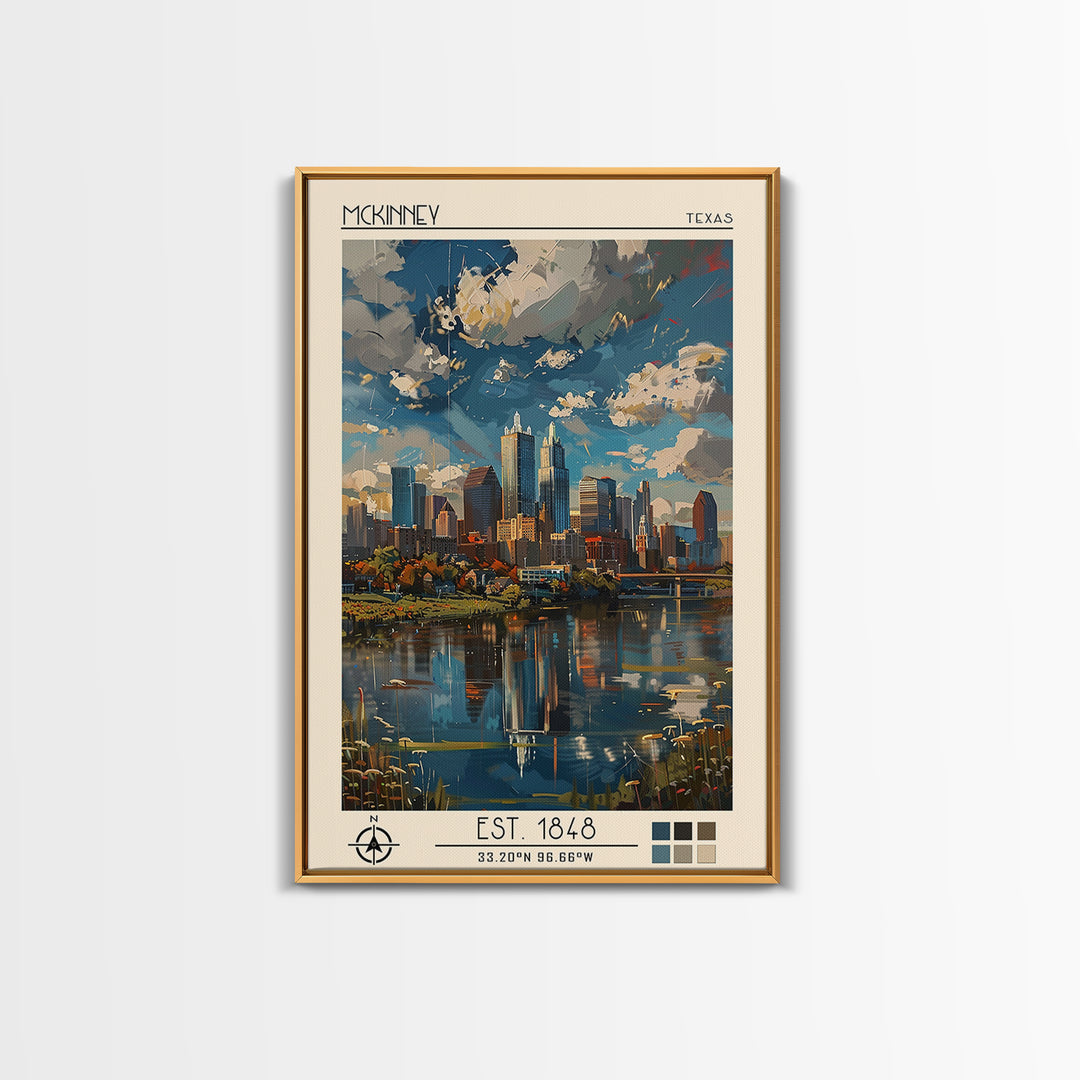 McKinney Travel Poster, Framed Canvas Print, City Travel Poster, Vintage City Poster, City Art Print, Wanderlust Gift, City Wall Art