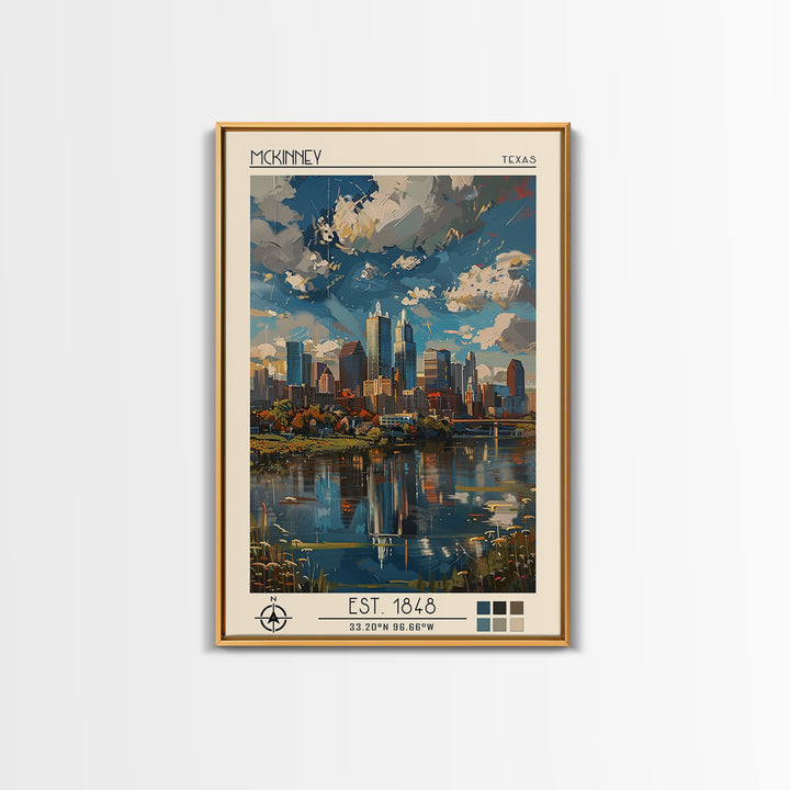 McKinney Travel Poster, Framed Canvas Print, City Travel Poster, Vintage City Poster, City Art Print, Wanderlust Gift, City Wall Art