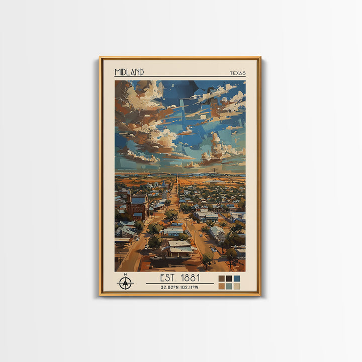 Midland Travel Poster, Canvas Print, Retro Wall Art, Travel Print, Travel Posters, Landscape Art, City Travel Poster, City Art Print