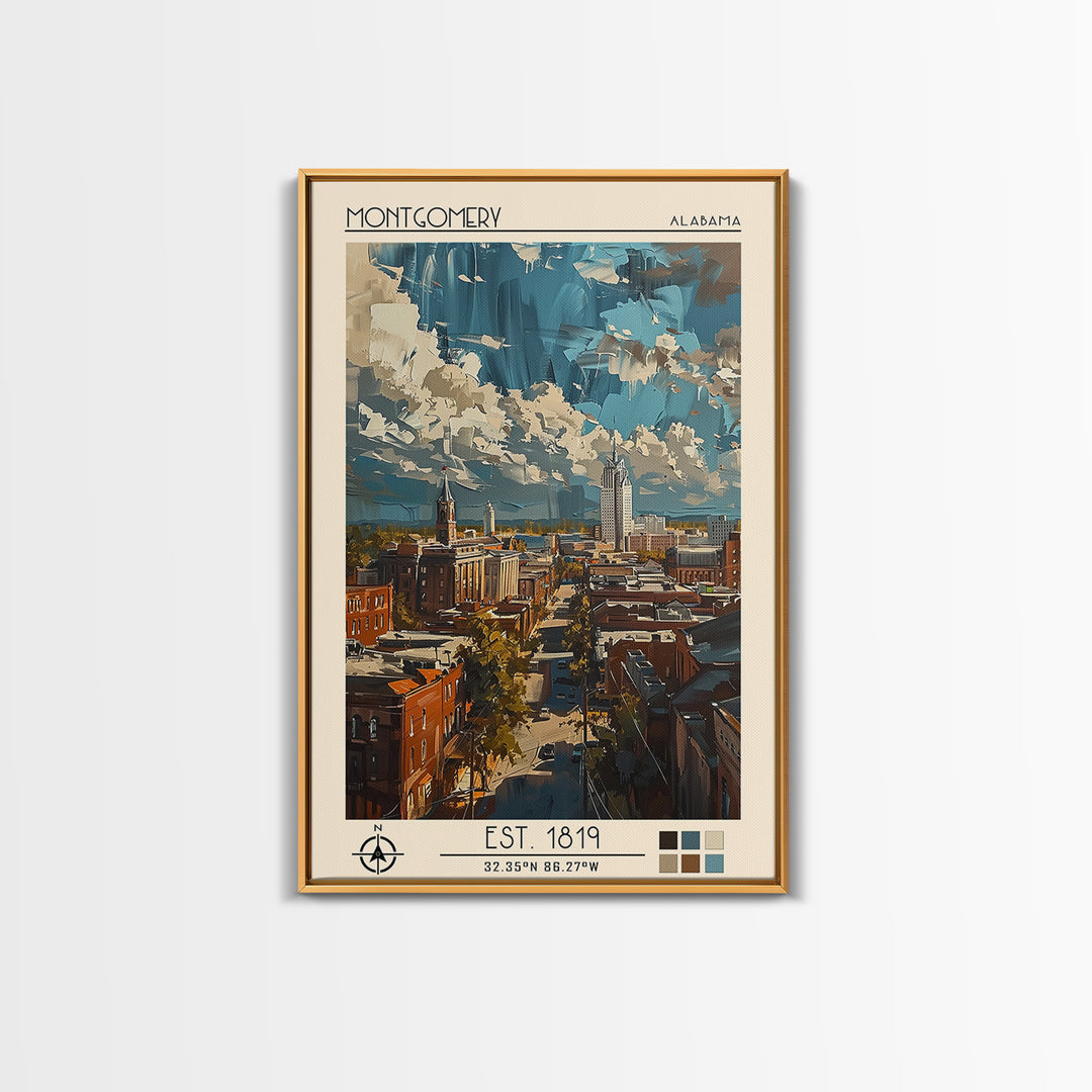 Montgomery Travel Poster, Framed Canvas Print, Travel Wall Decor, Minimalist Poster, Travel Prints, Home Office Decor, City Wall Art