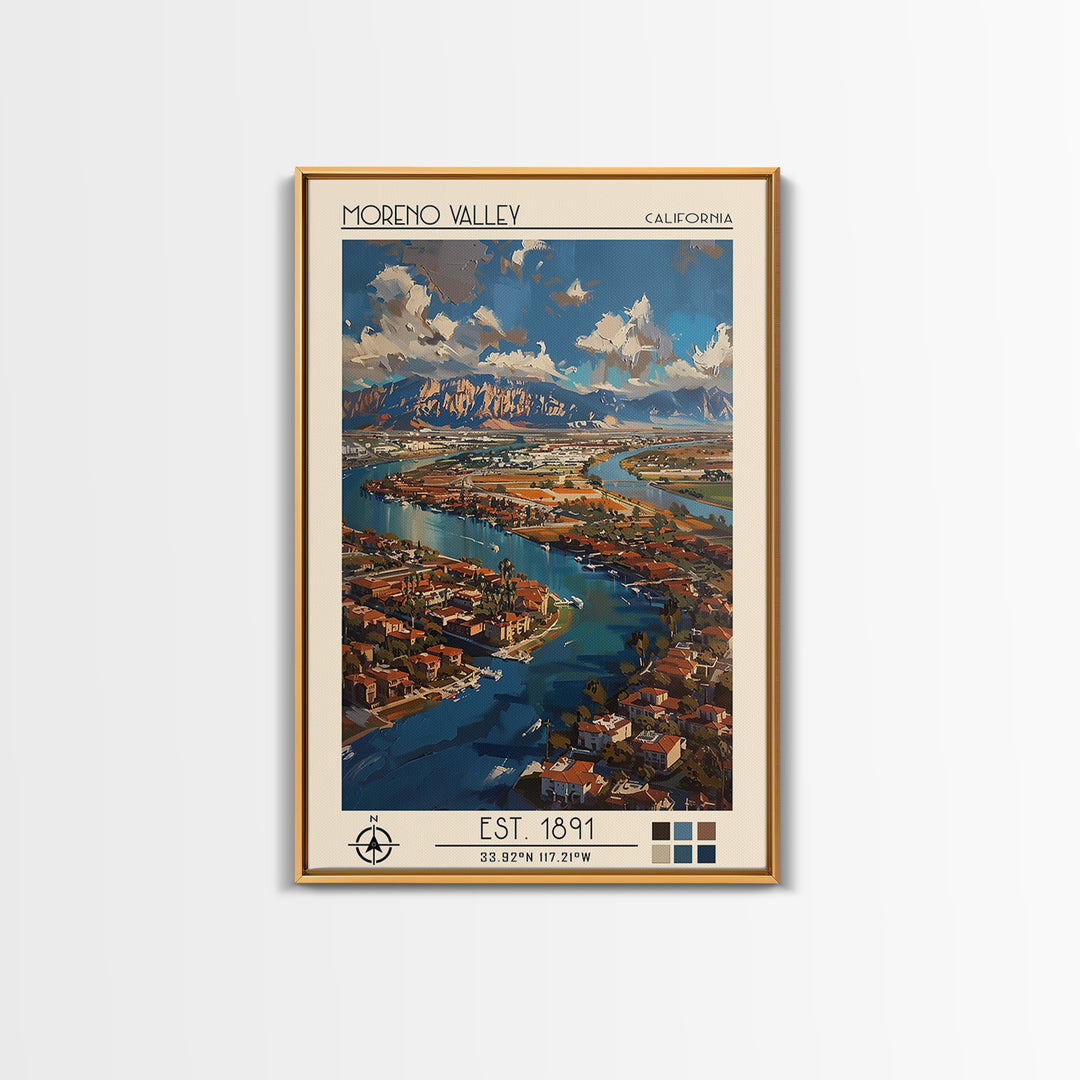 Moreno Valley Travel Poster, Framed Canvas Print, City Travel Poster, Travel Wall Decor, Poster Art, Travel Prints, Gallery Wall Set