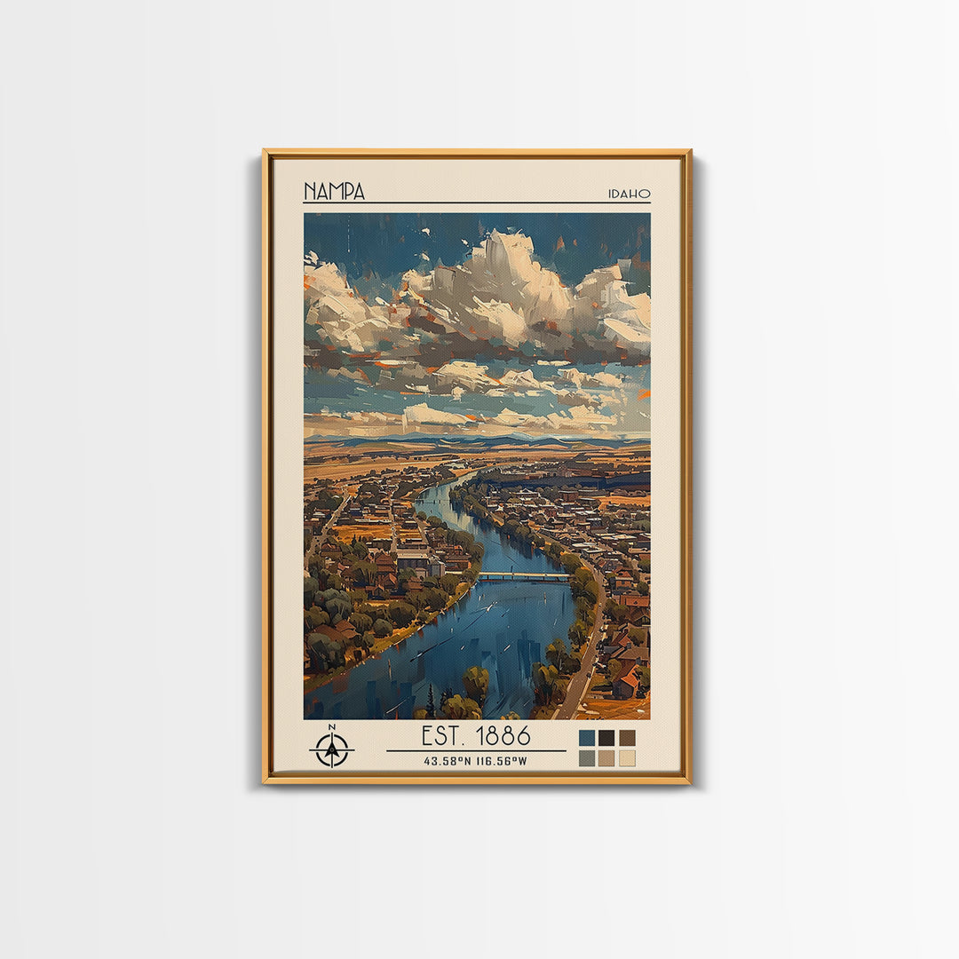 Nampa Travel Poster, Framed Canvas Print, City Art Print, Travel Wall Art, City Illustration, Poster Print, Fine Art Print, Wall Art
