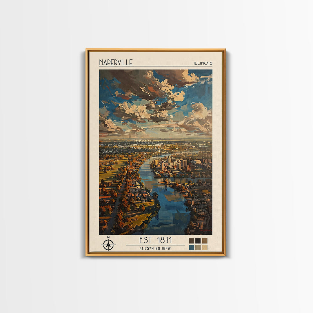 Naperville Travel Poster, Framed Canvas Print, Travel Prints, Landscape Art, Travel Wall Decor, Gallery Wall Set, Retro Travel Print