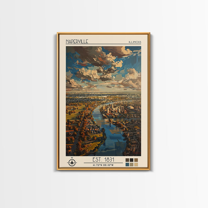 Naperville Travel Poster, Framed Canvas Print, Travel Prints, Landscape Art, Travel Wall Decor, Gallery Wall Set, Retro Travel Print