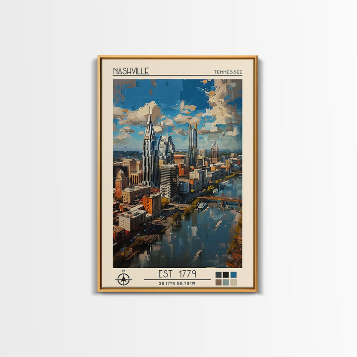 Nashville Travel Poster, Framed Canvas Print, Retro Wall Art, Travel Print, Retro Travel Print, Modern Wall Decor, Colorful Wall Art