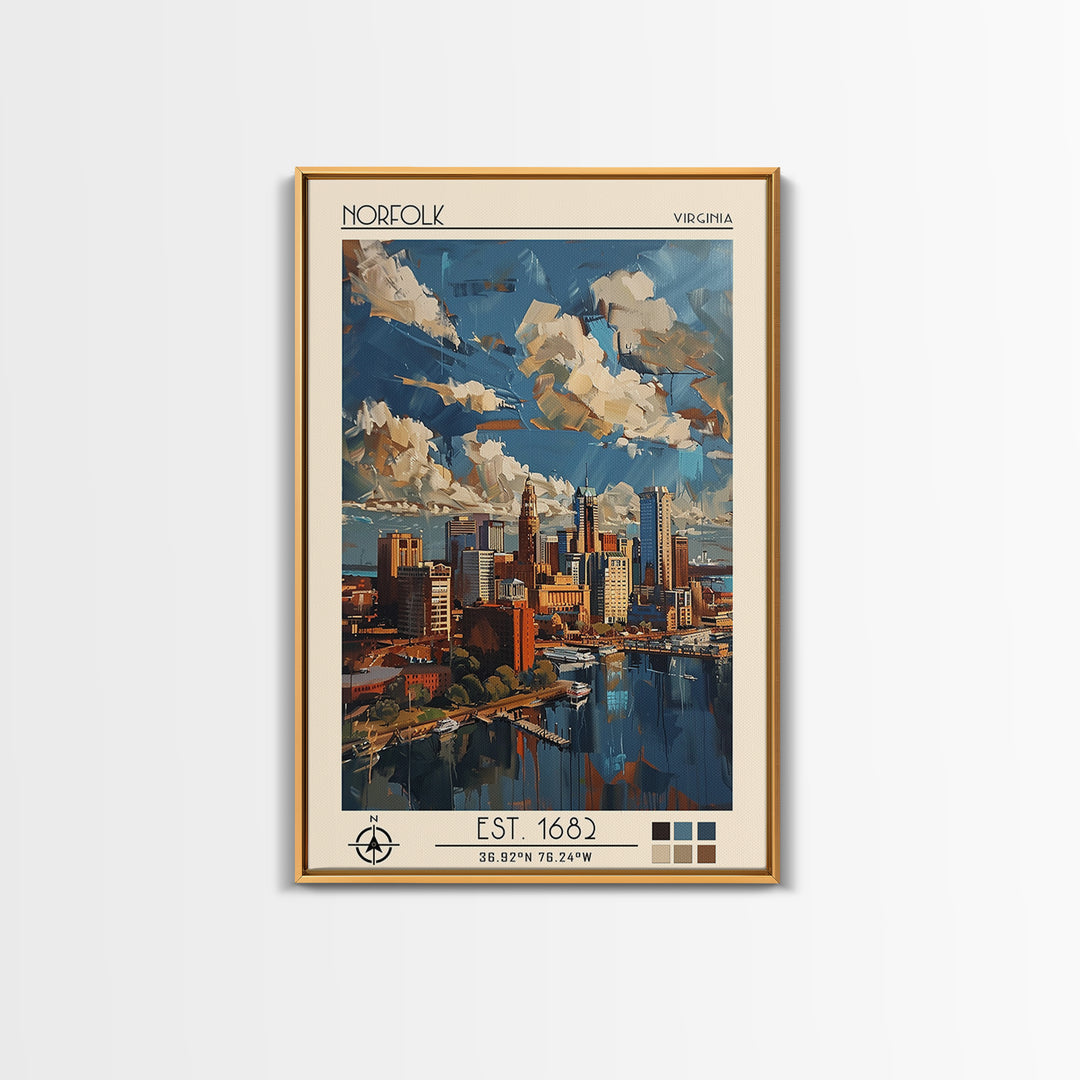 Norfolk Travel Poster, Framed Canvas Print, City Travel Poster, Travel Wall Art, Travel Wall Decor, Modern Wall Decor, City Wall Art