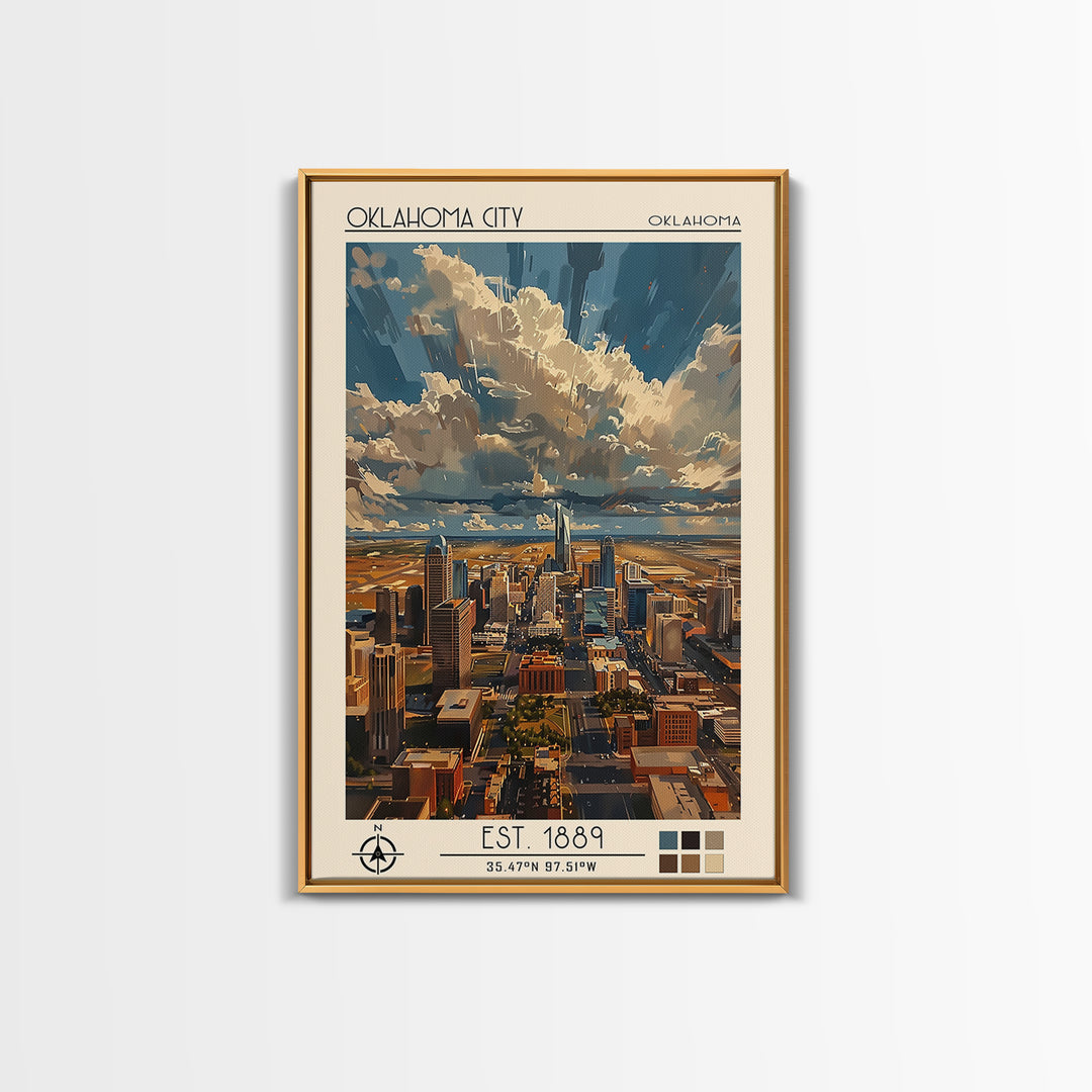 Oklahoma City Travel Poster, Framed Canvas Print, Travel Art Print, Modern Wall Decor, Retro Wall Art, Poster Print, Travel Wall Art