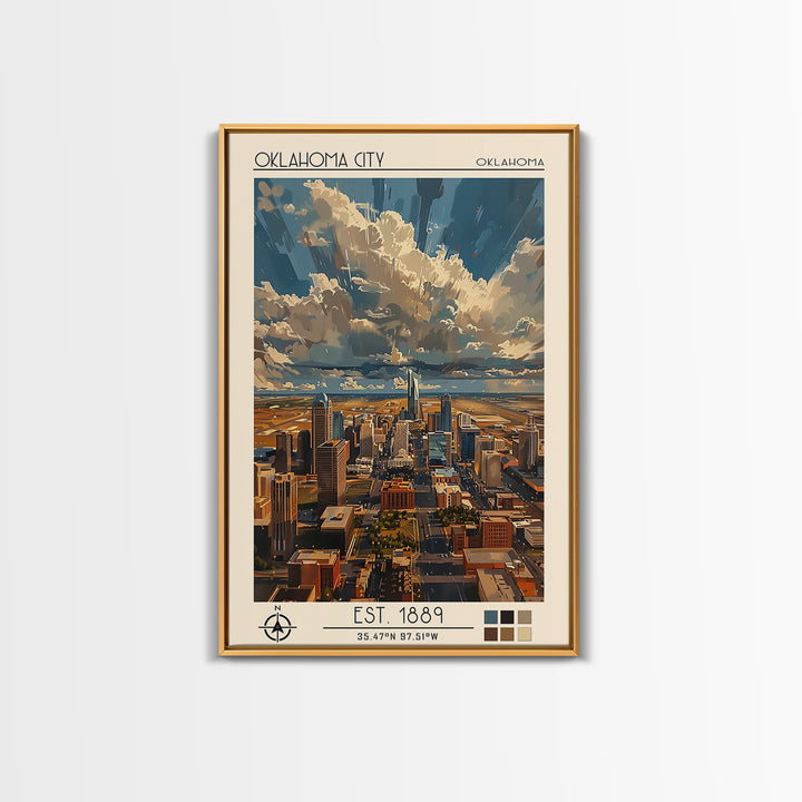 Oklahoma City Travel Poster, Framed Canvas Print, Travel Art Print, Modern Wall Decor, Retro Wall Art, Poster Print, Travel Wall Art