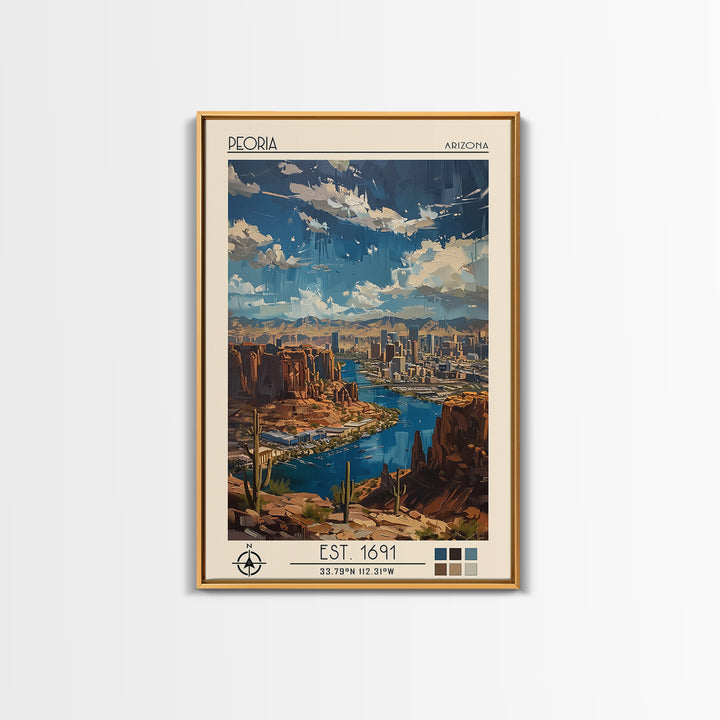 Peoria Travel Poster, Canvas Print, City Travel Poster, Travel Wall Decor, City Wall Art, Mid Century Wall Art, Living Room Wall Art