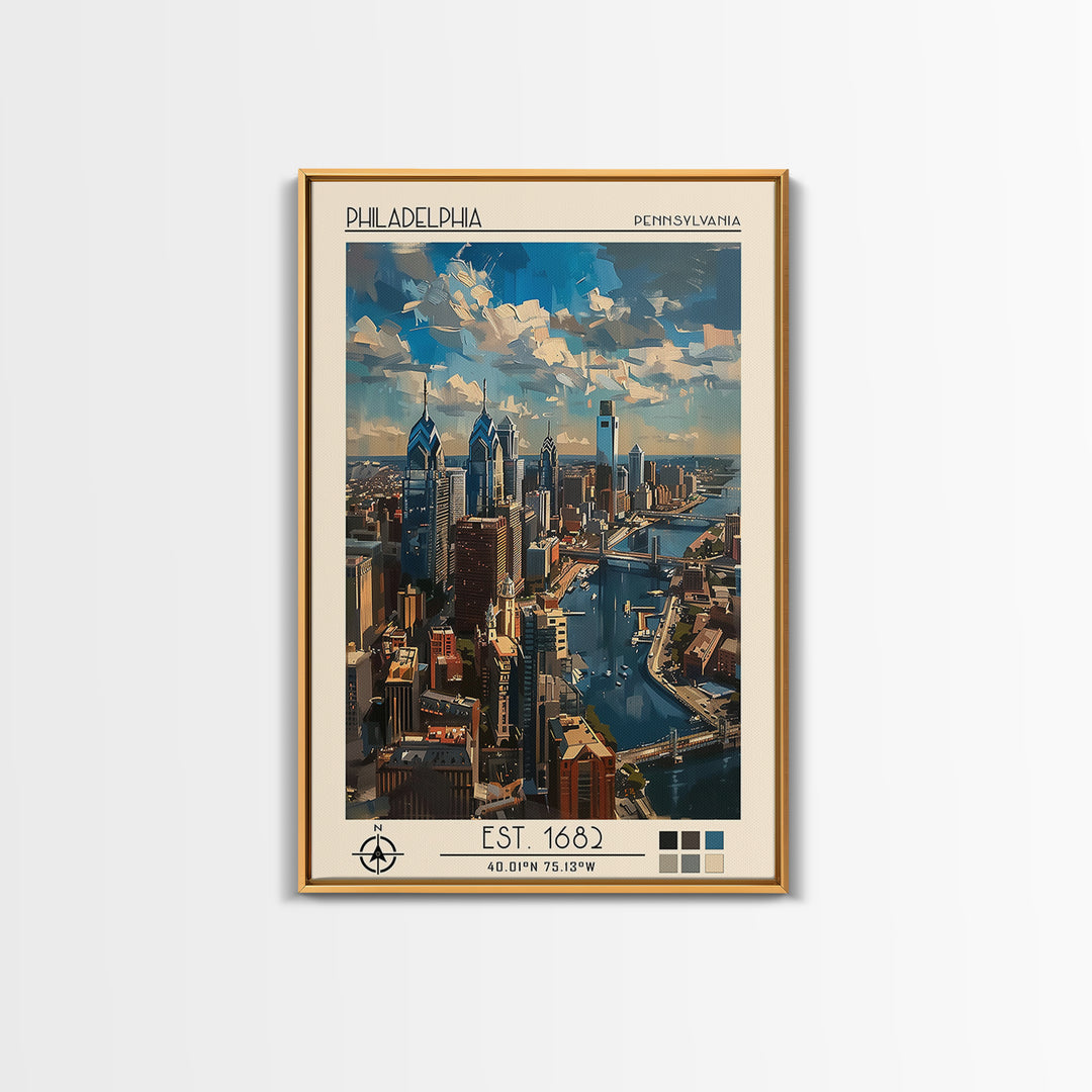 Philadelphia Travel Poster, Framed Canvas Print, City Art Print, Travel Wall Art, City Illustration, Modern Wall Decor, Poster Print