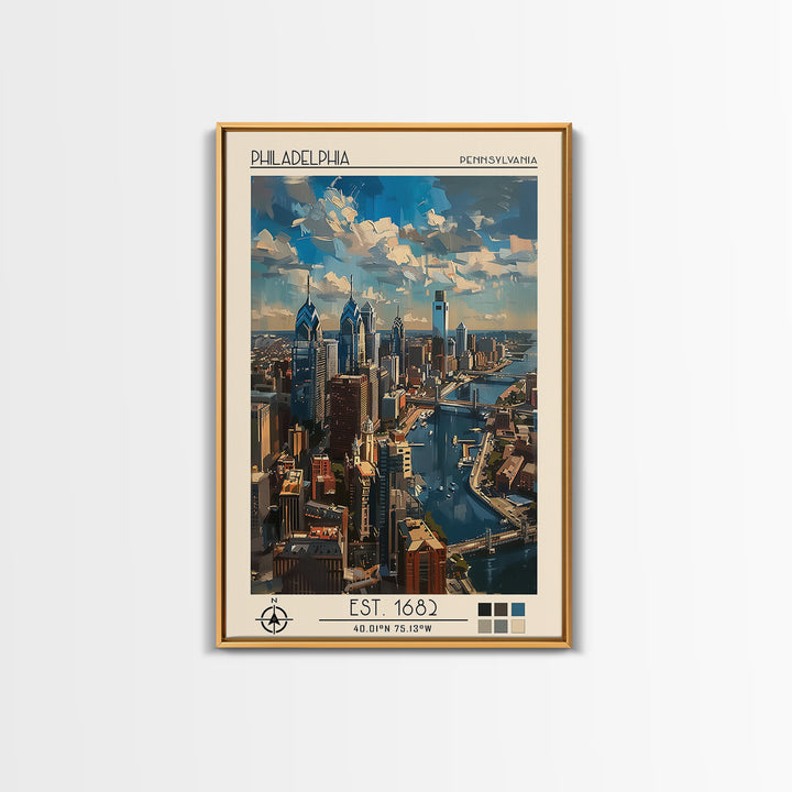 Philadelphia Travel Poster, Framed Canvas Print, City Art Print, Travel Wall Art, City Illustration, Modern Wall Decor, Poster Print