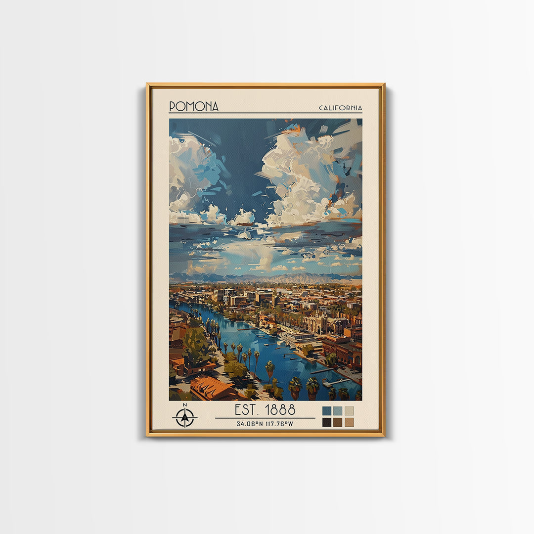 Pomona Travel Poster, Canvas Print, Retro Wall Art, Travel Print, Vintage Travel, City Illustration, Art Print, Mid Century Wall Art