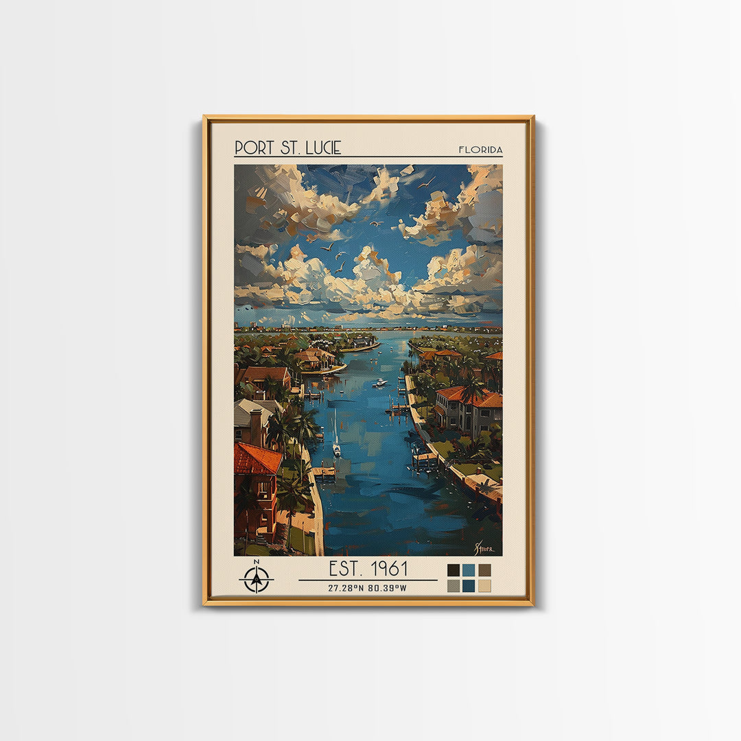 Port St Lucie Travel Poster, Framed Canvas Print, Travel Prints, Landscape Art, Travel Posters, Home Office Decor, City Illustration