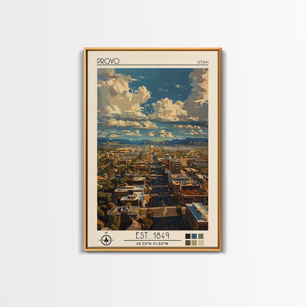 Provo Travel Poster, Canvas Print, Travel Prints, Landscape Art, Modern Wall Decor, City Wall Art, City Illustration, Retro Wall Art