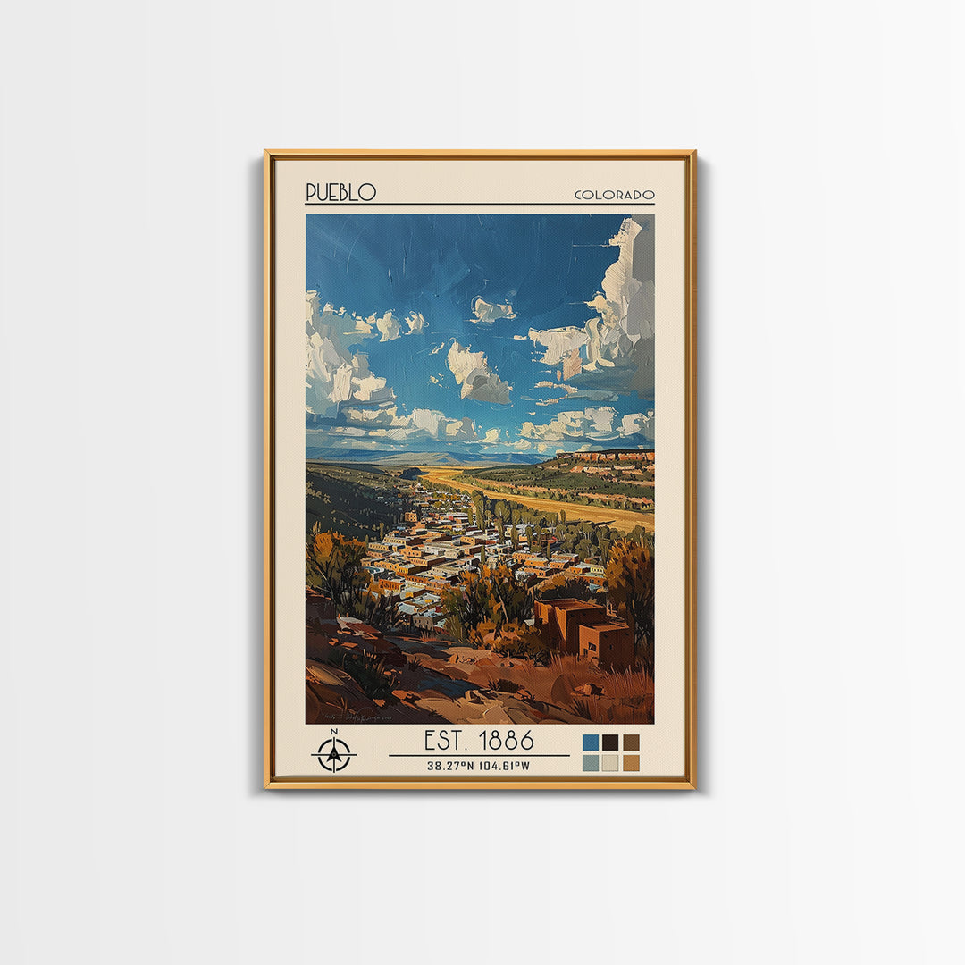 Pueblo Travel Poster, Framed Canvas Print, City Art Print, Travel Wall Art, Vintage Posters, Retro Wall Art, Wall Art, Landscape Art