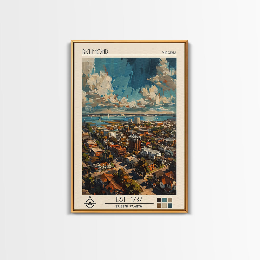 Richmond Travel Poster, Framed Canvas Print, Travel Wall Art, City Wall Art, Wall Art, Colorful Wall Art, Home Decor, City Art Print
