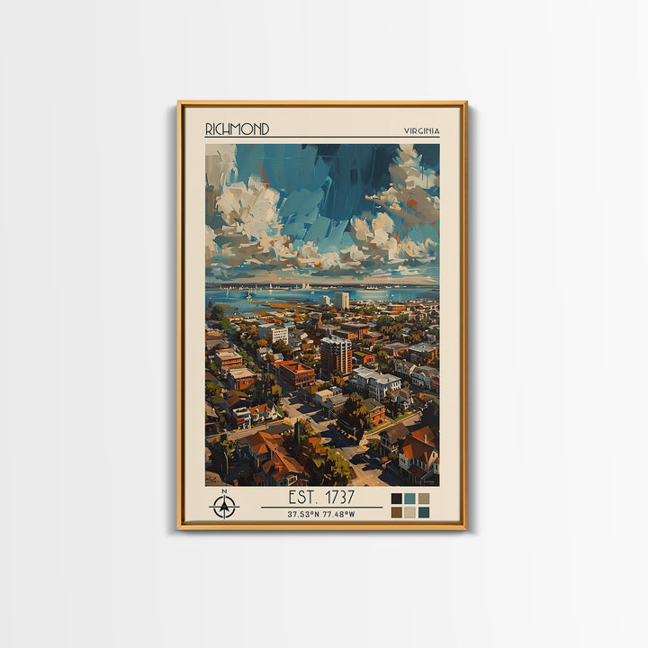 Richmond Travel Poster, Framed Canvas Print, Travel Wall Art, City Wall Art, Wall Art, Colorful Wall Art, Home Decor, City Art Print