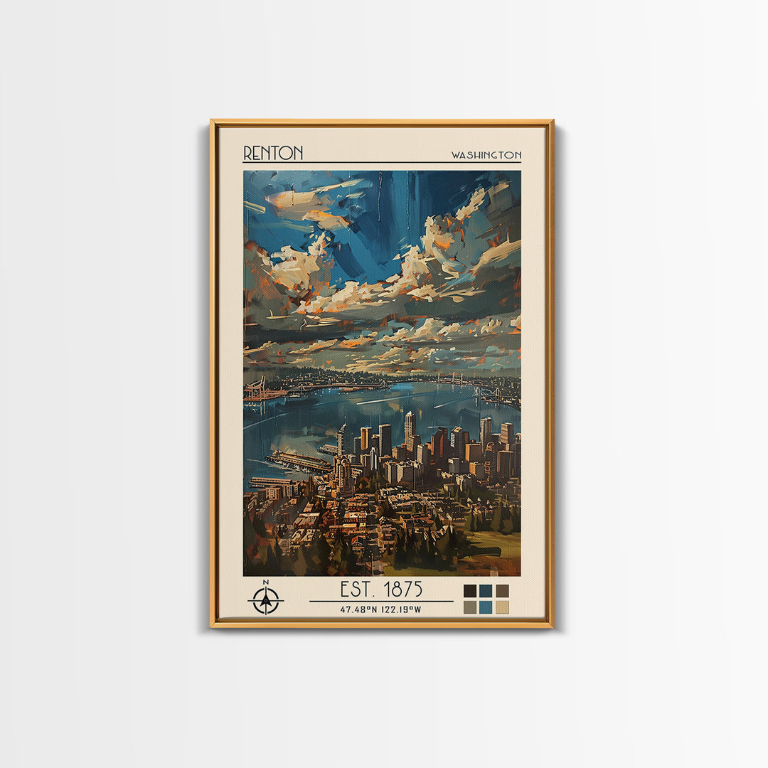 Renton Travel Poster, Canvas Print, City Art Print, Travel Wall Art, Fine Art Print, Landscape Art, Retro Wall Art, Gallery Wall Set