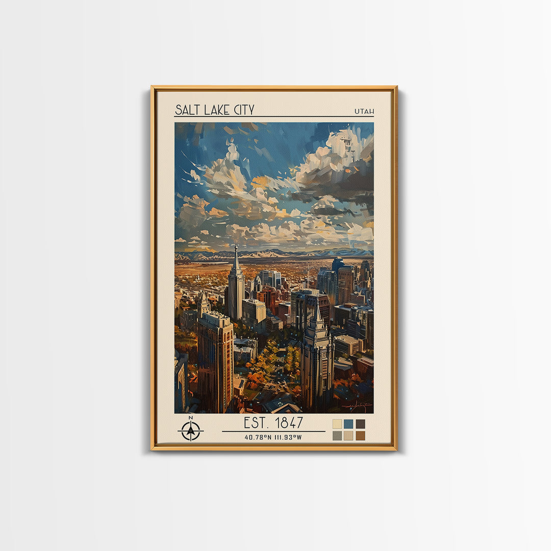 Salt Lake City Travel Poster, Framed Canvas Print, Retro Travel Poster, City Wall Art, Travel Art Print, Travel Wall Decor, Wall Art