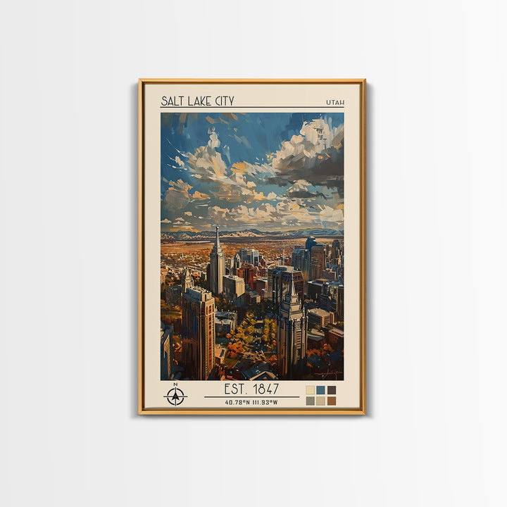 Salt Lake City Travel Poster, Framed Canvas Print, Retro Travel Poster, City Wall Art, Travel Art Print, Travel Wall Decor, Wall Art