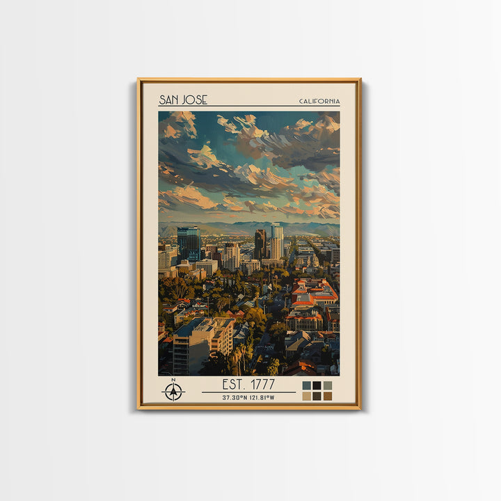San Jose Travel Poster, Canvas Print, Retro Travel Poster, City Wall Art, Retro Wall Art, Vintage Travel Print, Living Room Wall Art