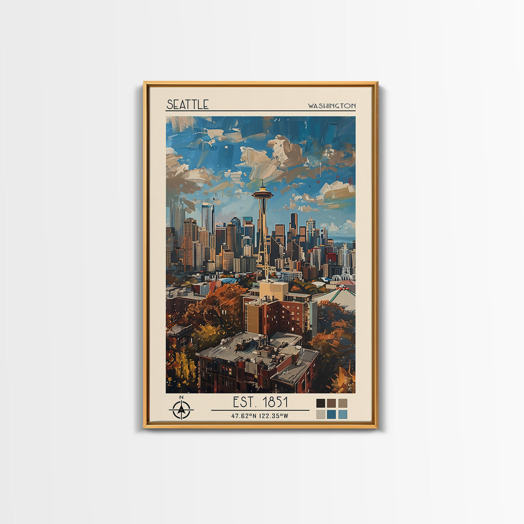 Seattle Travel Poster, Canvas Print, City Art Print, Travel Wall Art, Retro Travel Poster, Wanderlust Gift, Home Decor, Travel Decor