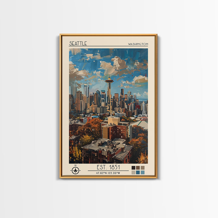 Seattle Travel Poster, Canvas Print, City Art Print, Travel Wall Art, Retro Travel Poster, Wanderlust Gift, Home Decor, Travel Decor