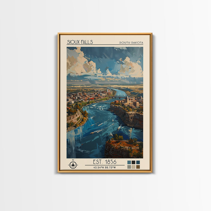 Sioux Falls Travel Poster, Framed Canvas Print, City Travel Poster, Travel Wall Decor, Travel Decor, Wanderlust Gift, Retro Wall Art