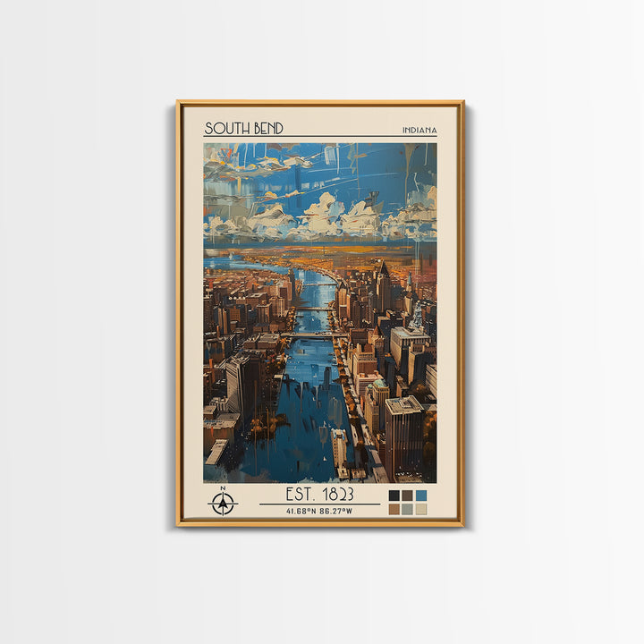 South Bend Travel Poster, Canvas Print, Retro Travel Poster, City Wall Art, City Travel Poster, Mid Century Wall Art, Fine Art Print
